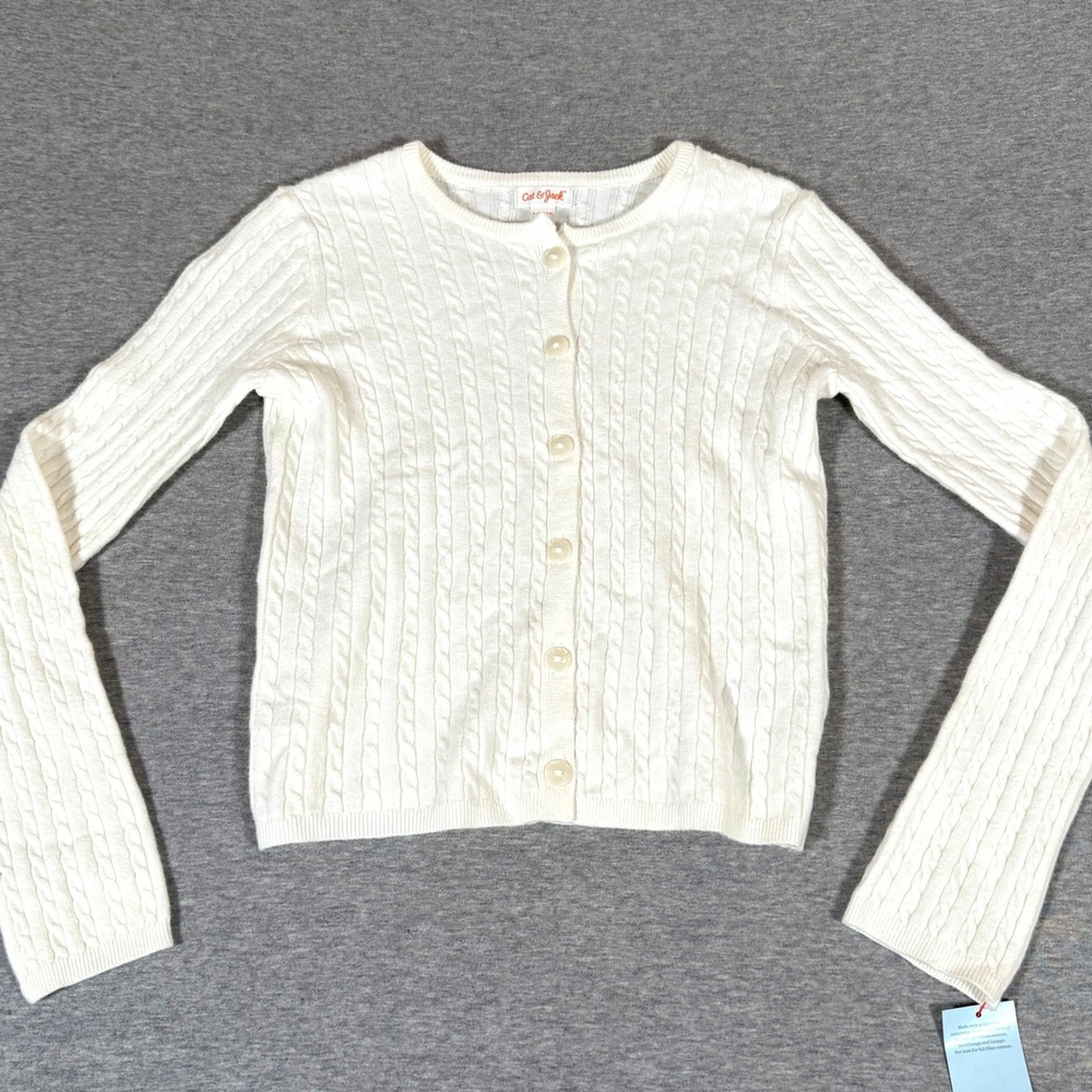 Cat & Jack Girls Cream Cable Knit Button Front Cardigan Sweater Size L 10/12 NWT